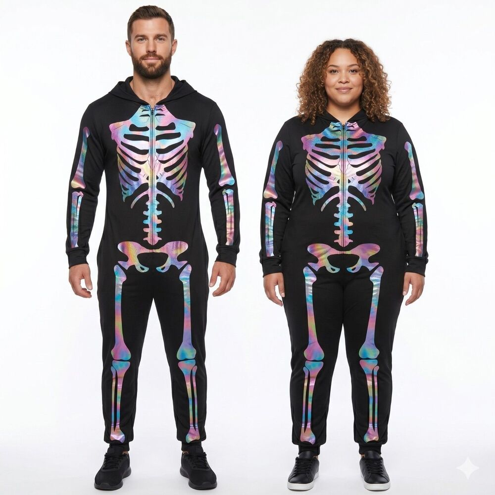 🌈 Tipsy Elves Iridescent Skeleton Jumpsuit Unisex Rave Festival Fit 1X